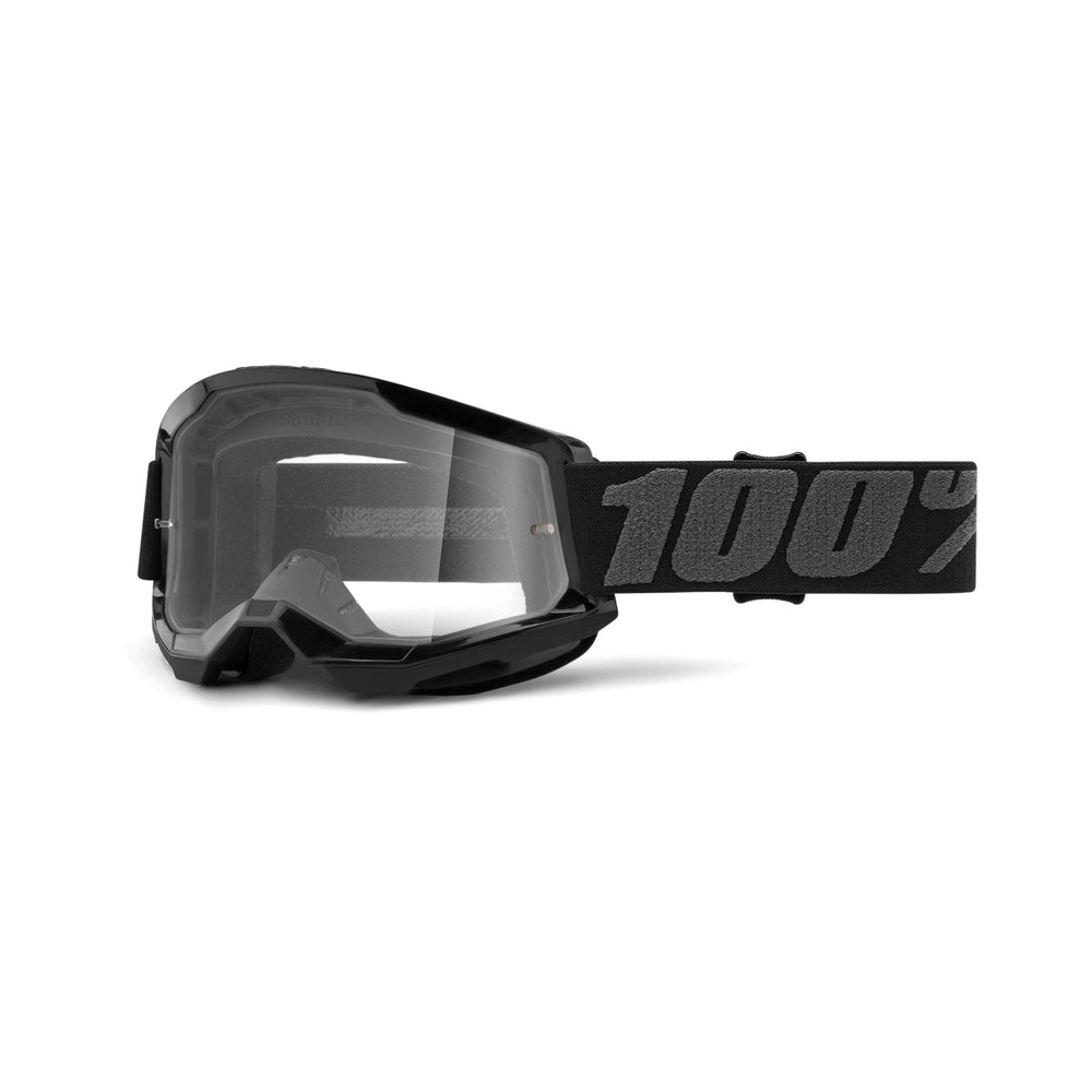 100% Strata 2 front view showing black frame and clear lens, ensuring unobstructed vision