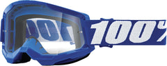 100% Strata 2 blue frame front view showing clear lens and secure fit