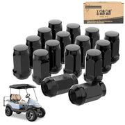 10L0L front view of 16 black lug nuts showing full kit and neat packaging benefit