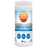 303 Products front packaging of 40-count Aerospace Protectant wipes showing convenience