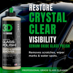 3D glass polish texture close-up highlighting cerium oxide polishing