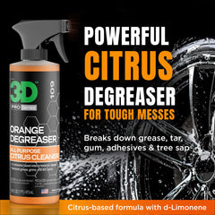 3D bottle spraying cleaner onto grime demonstrating fast-action cut-through