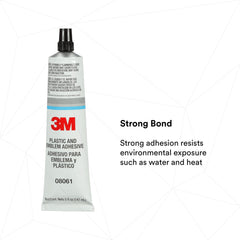 3M adhesive close-up drying clear on plastic for an invisible finish