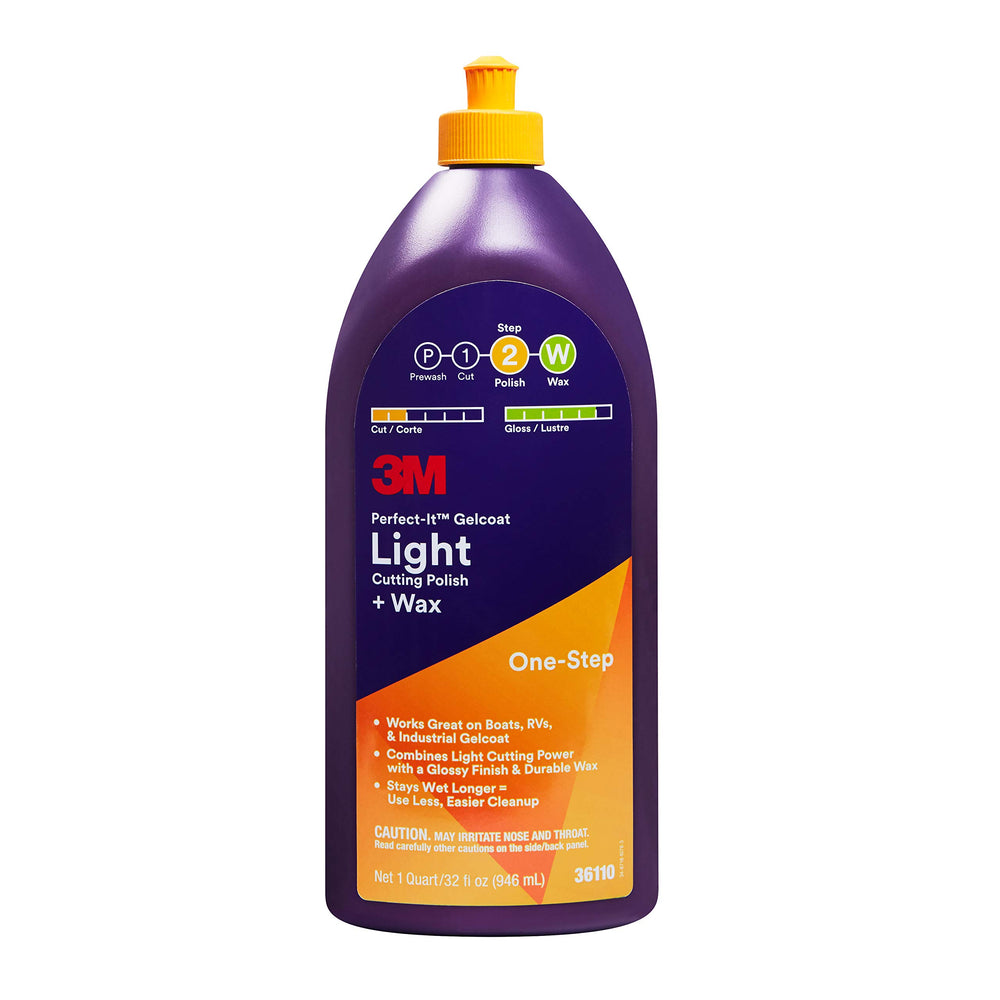 3M gelcoat polish quart bottle showing label and professional finish benefit