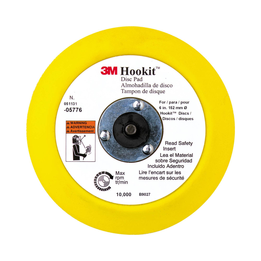 3M Hookit 6-inch pad front view showing mounting thread and even surface benefits