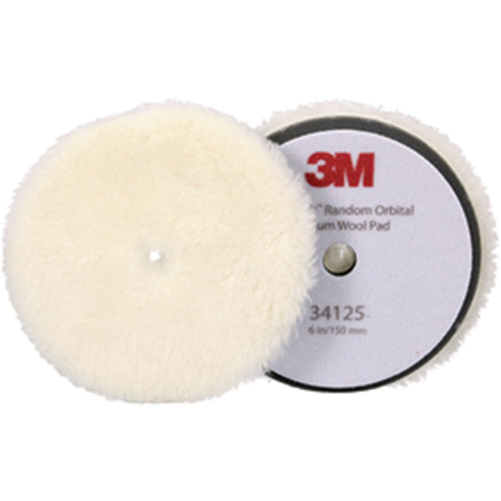 3M Perfect-It medium wool pad front view showing texture and quick-change Hookit benefit
