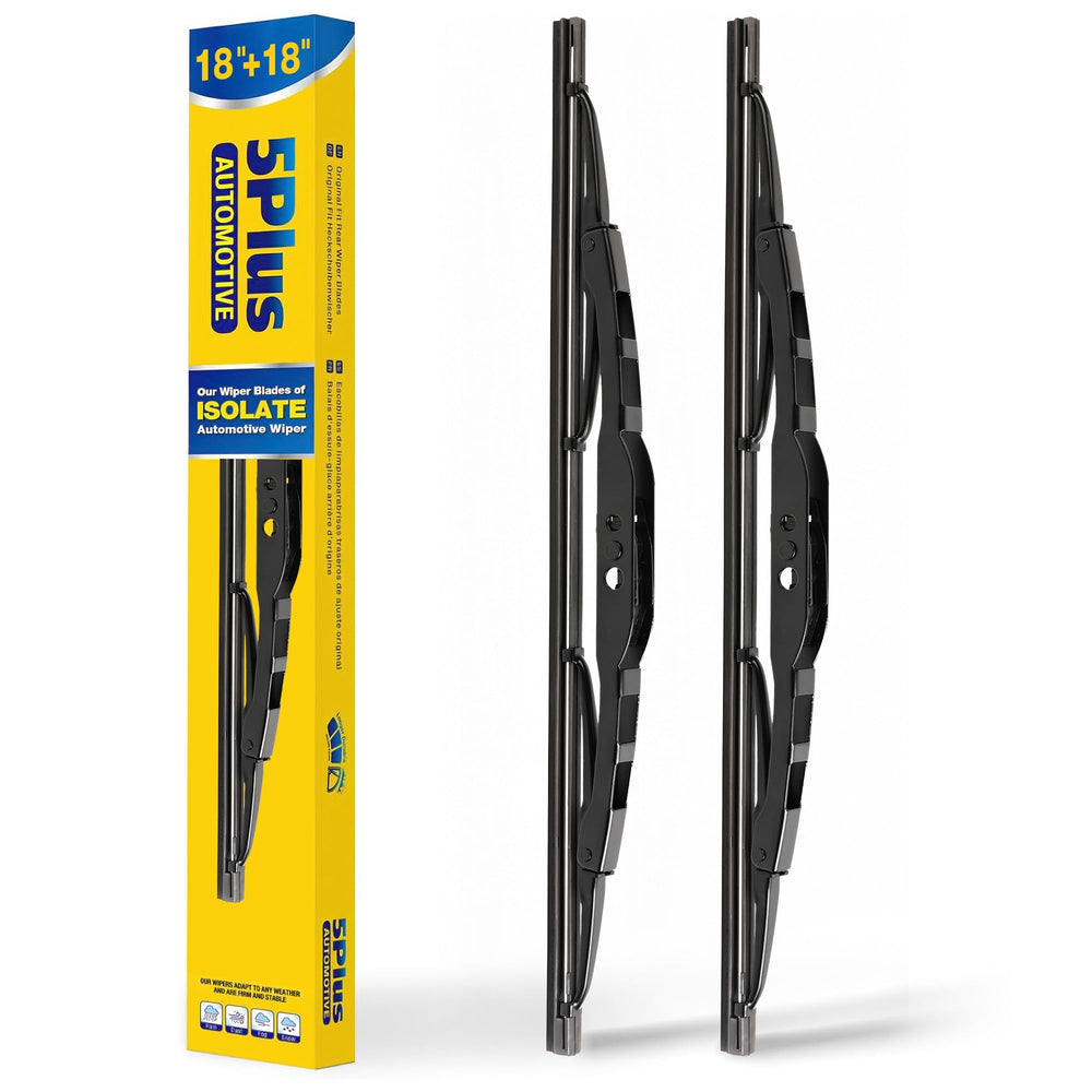 5 PLUS front packaging of 18 inch wiper blades showing product and fitment benefit