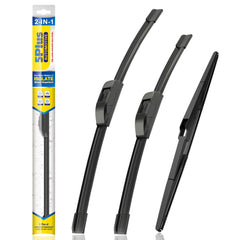 5 PLUS front packaging showing the 3-pack wipers and fitment details, clear identification benefit