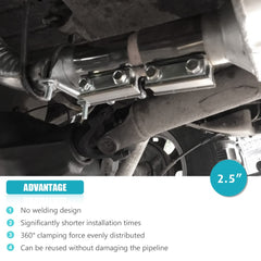 A ABIGAIL installed on exhaust pipe demonstrating fast non-welded repair benefit