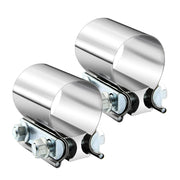 A ABIGAIL front view of two 2.0" exhaust clamps showing packaging and contents, durable solution