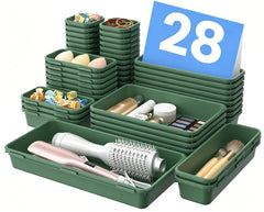A-LuGei front view of clear 28-piece organizer set showing neat compartments and visibility benefit