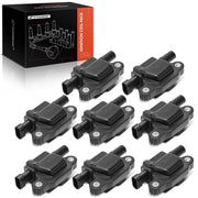 A-Premium front view of eight 3-pin square ignition coils showing direct-fit replacement benefit