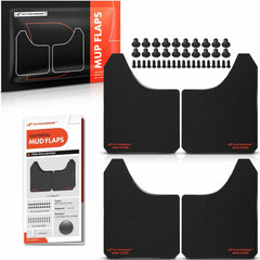 A-Premium front view packaging shows durable mud flap set and benefit of full coverage