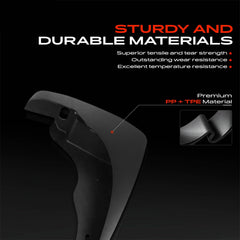 A-Premium mud flap on rear wheel sheltering bumper and paintwork from debris