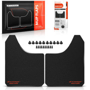 A-Premium front view of mud flaps packaging showing included pair and benefits