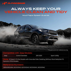 A-Premium rear mud flap packaging displayed with included parts for easy install