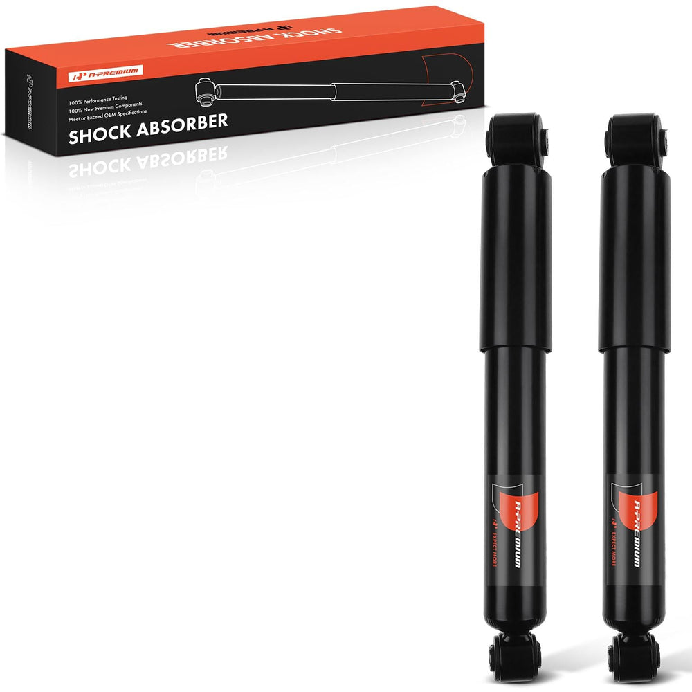 A-Premium front packaging showing the rear shock pair and fitment details for confidence