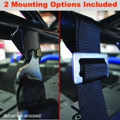 AAAA Aces Racing harness installed in UTV with can holder showing convenience