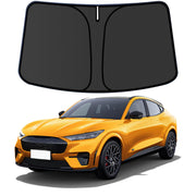 aatoppus front view of sun shade fitted to Mustang Mach‑E blocks sun