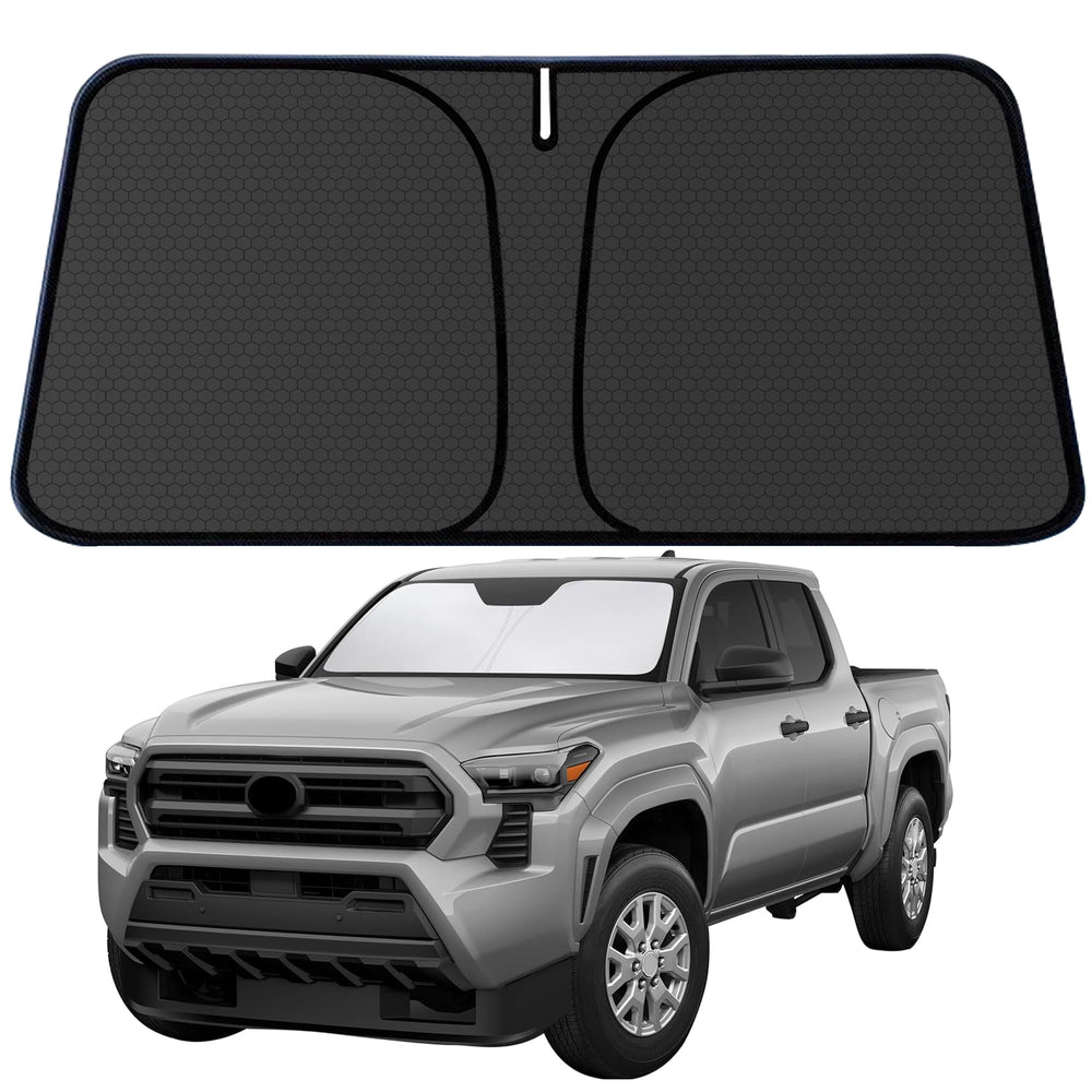 aatoppus Tacoma front view showing full windshield coverage and sun protection benefit