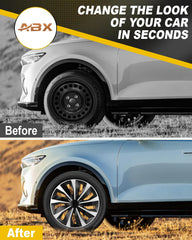 ABX hubcap installed on wheel demonstrating improved appearance and rim coverage