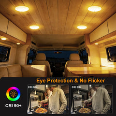 acegoo mounted on RV ceiling illustrating low-profile, battery-saving light