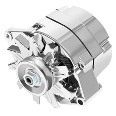 ACEOOYCC chrome alternator front view showing polished housing and mounting, improves engine bay appearance