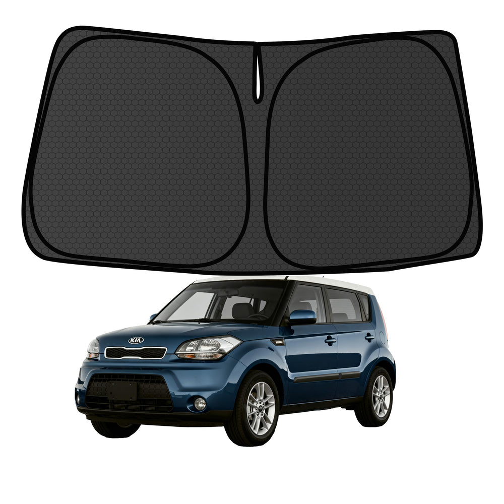 achaltiza front view installed on Kia Soul windshield showing full coverage and cooling benefit