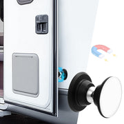 Acostop front view showing two magnetic catches and included screws for durable mounting