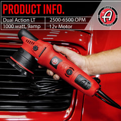 Adam's Polishes side profile of polisher highlighting ergonomic shape and long-throw orbit benefit
