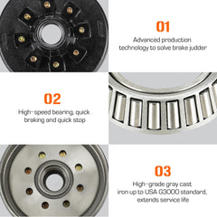 Aeagle close-up of 8 on 6.5" bolt circle on drum, shows stud alignment and accuracy