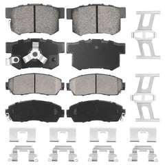 Aeagle brake pad set packaging showing included pads and hardware benefits clarity
