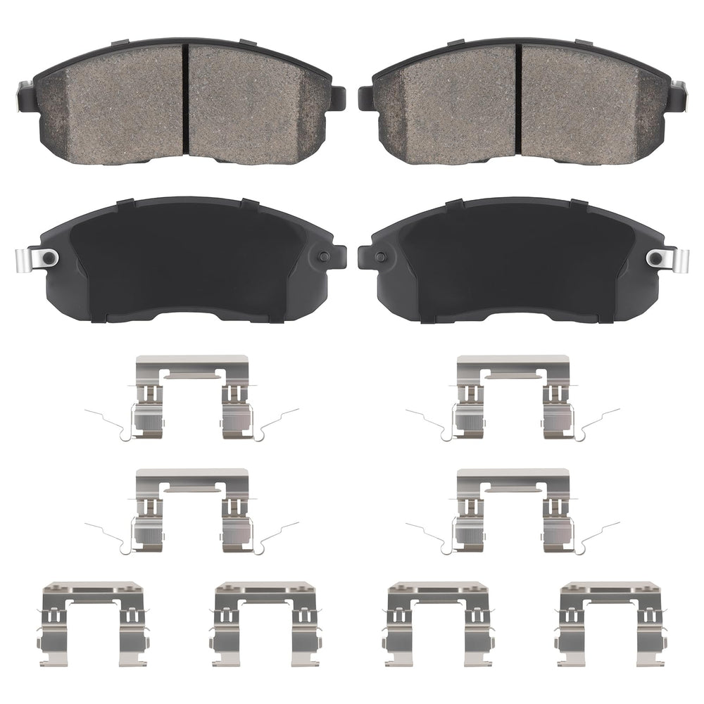 Aeagle front ceramic brake pads packaging showing product and fit information benefit quieter stops