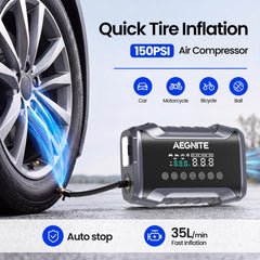 AEGNITE air compressor digital display inflating tire accurately and saving time