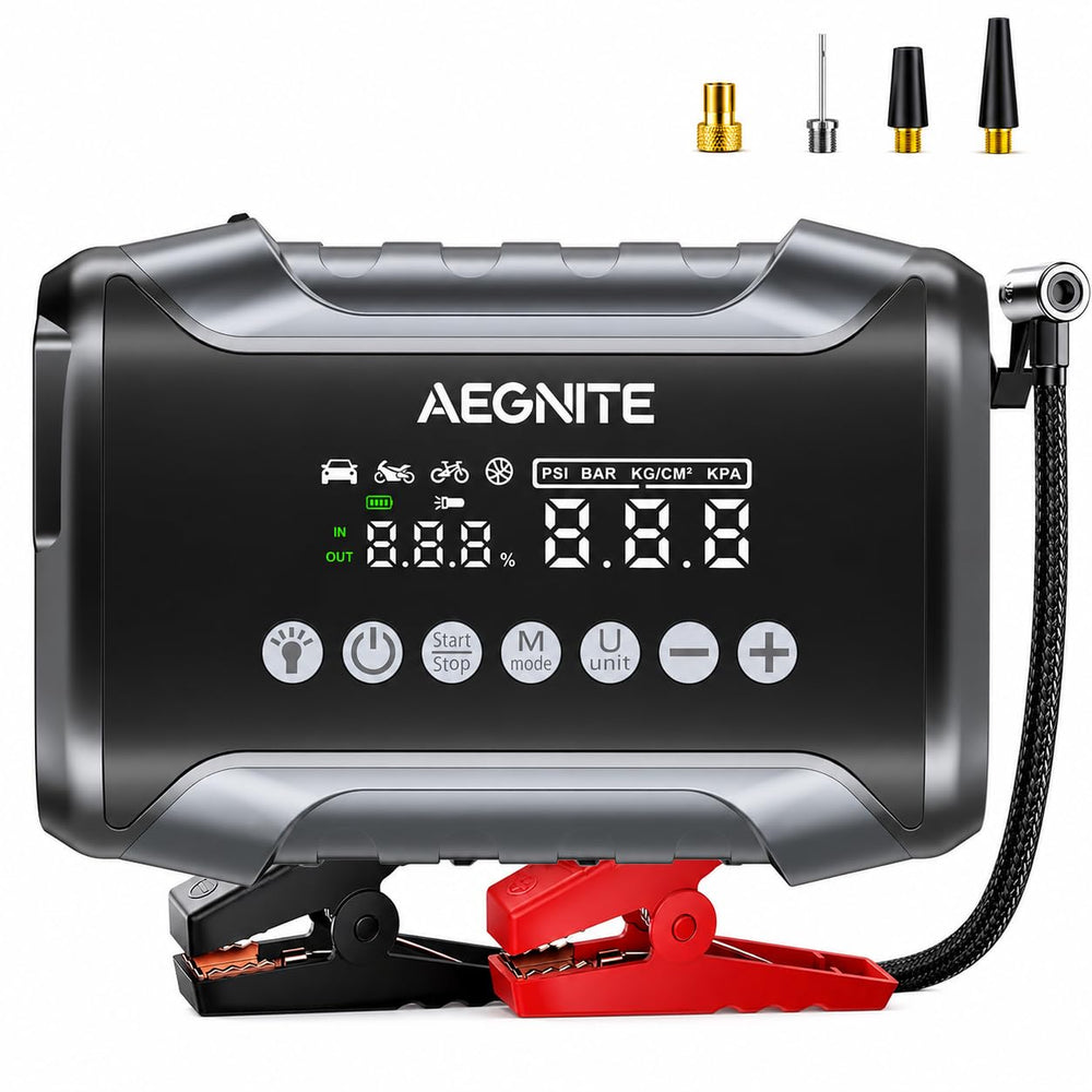 AEGNITE front view of jump starter showing compact design and easy storage benefit