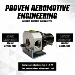 Aeromotive regulator 1/8 NPT gauge port closeup for accurate pressure monitoring