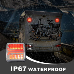 Agrieyes light in use at night improving visibility behind trailer