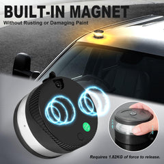 Agrieyes beacon mounted on vehicle roof demonstrating stable attachment benefit