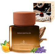AirPurelle bottle front view showing woody citrus label and premium look, boosts cabin scent