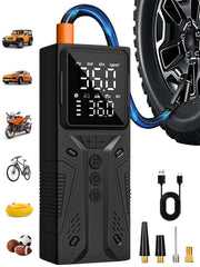 AIRSURE front view showing compact cordless inflator and hose, ready to inflate