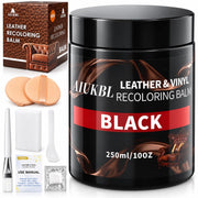 AIUKBL front packaging of black leather recoloring balm showing tube and branding benefits