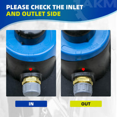 AKM garden hose quick connectors attached to tank ready for fast, tool-free installation and use