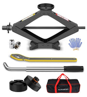 ALIXUEQIN front view scissor jack showing compact durable design and easy storage