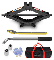 ALIXUEQIN scissor jack front view showing compact design and stability benefit