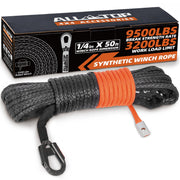 ALL-TOP front view of 1/4" x 50ft winch rope showing packaging and label benefits