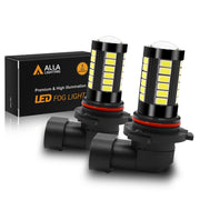Alla Lighting front packaging showing H10 9145 bulbs and specs, clear identification benefit