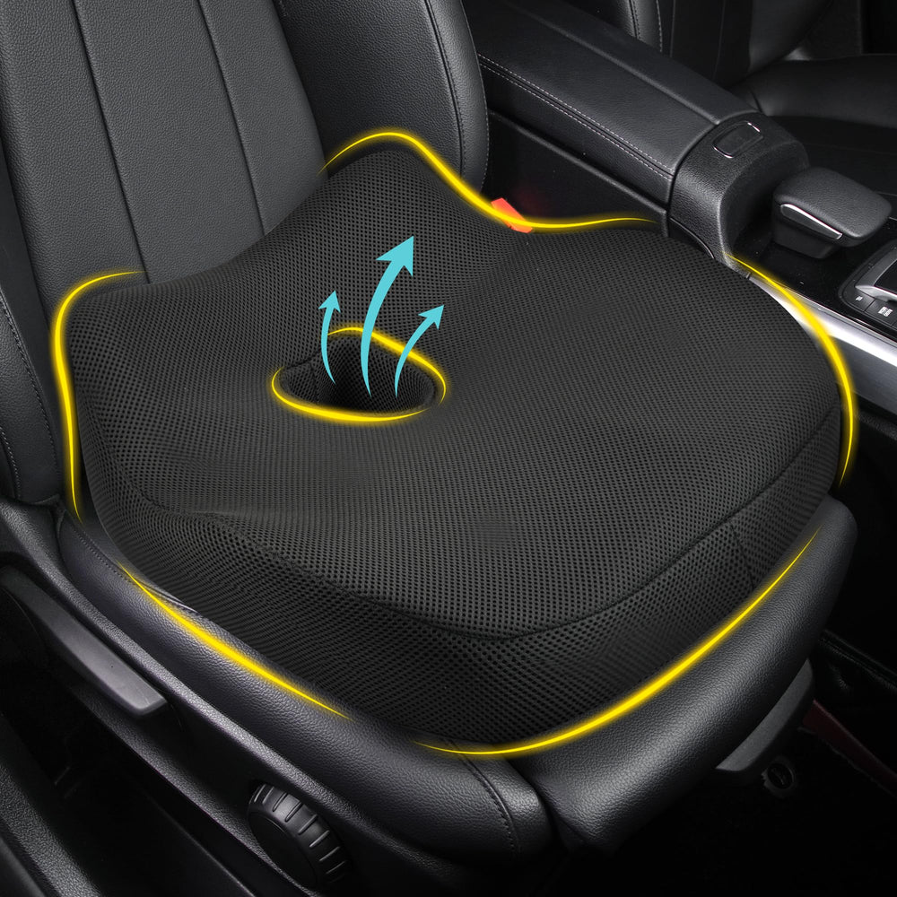 Allaboutsla front view of car seat cushion showing ergonomic shape and comfort