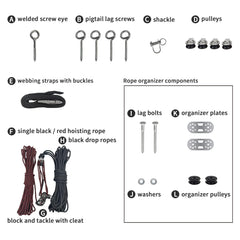 ALLCOS close-up of pulleys and webbing straps highlighting durable components and secure lift benefit