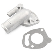 Allmotorparts thermostat housing front view showing ports and mounting points with exact fit benefits