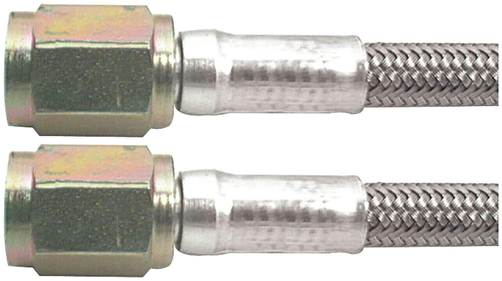 Allstar Performance 3AN hose front view showing braided stainless and 3AN female fittings for durable, leak-resistant connections